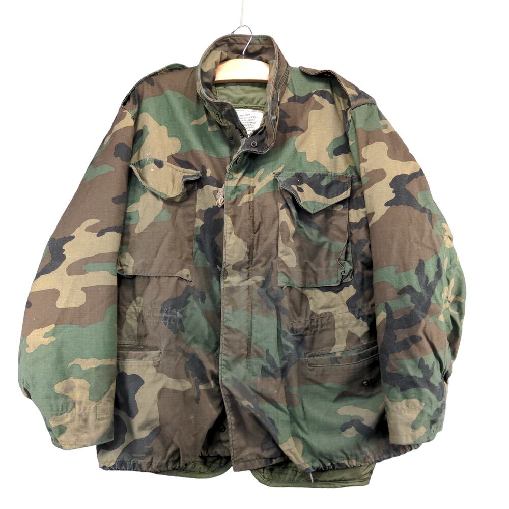 U.S. Military Cold Weather Coat W/ Liner Woodland Camo Green Brown SZ XL Vintage